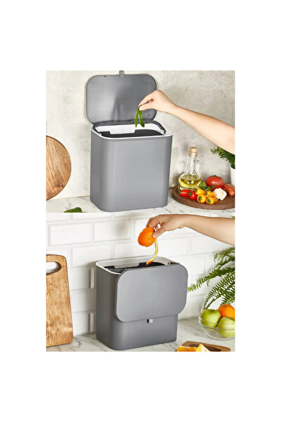 omilife 15 Liter Functional Lid Bathroom Kitchen Countertop Trash Can with Cabinet Wall Apparatus 15 Lt.