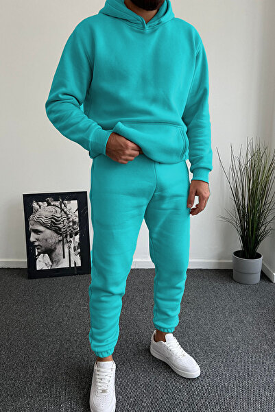 ruNadeS Men's Oversize Kangaroo Pocket Elasticized Sweatpants Suit - Home Wear