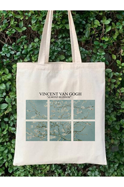 Cemira Almond Blossom - Vincent Van Gogh Tasarım Ham Bez Tote Bag Çanta, Pinterest Çanta