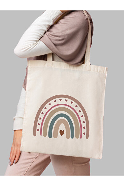 Cemira Retro Rainbow Ham Bez Tote Bag Çanta, Pinterest Çanta