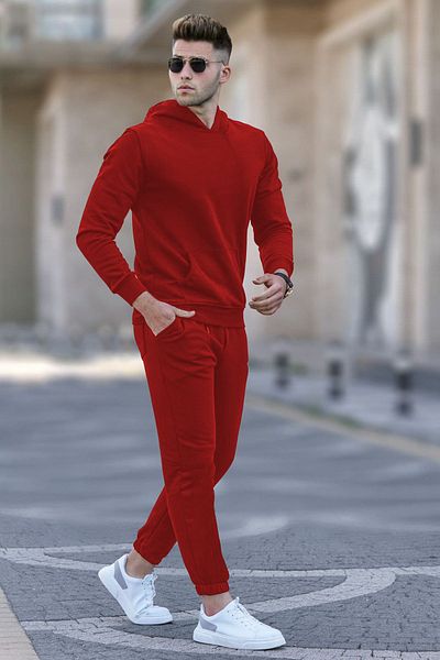 ruNadeS Men's 3 Thread Wide Fit Hooded Kangaroo Pocket Tracksuit Set - Walking