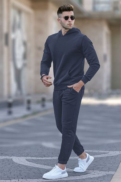 ruNadeS Men's 3 Thread Wide Fit Hooded Kangaroo Pocket Tracksuit Set - Walking