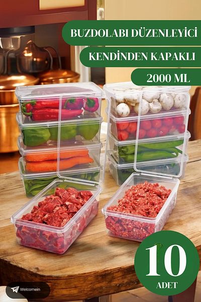 welcomein 2 Lt. Capacity 10 Pieces Ice Cooler Storage Set Suitable for Deep Freezer - Self-Covered