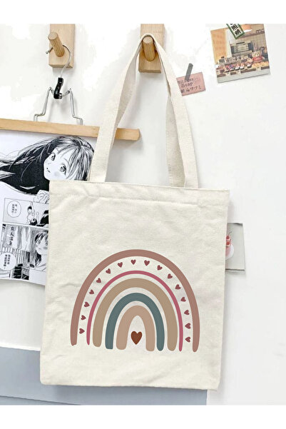 Cemira Retro Rainbow Ham Bez Tote Bag Çanta, Pinterest Çanta