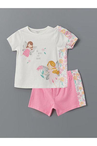 LC Waikiki Lcw Baby Crew Neck Baby Girl's Shorts Pajamas Set 2 Pcs