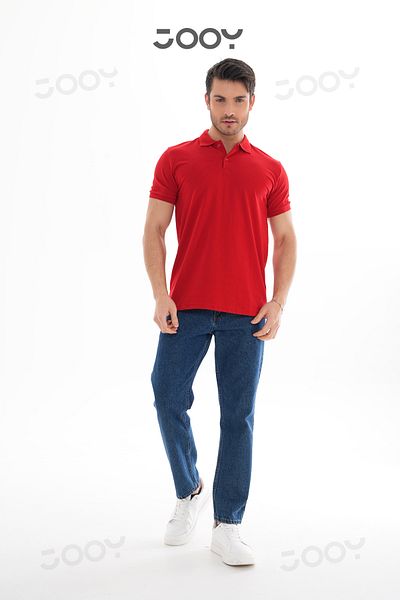 Jooy Men's 100% Cotton Red Polo Neck T-Shirt
