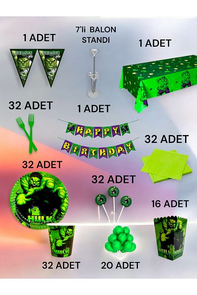 VibeHome 32 People Hulk Themed 2XL Pack - Birthday Party & Fun Events