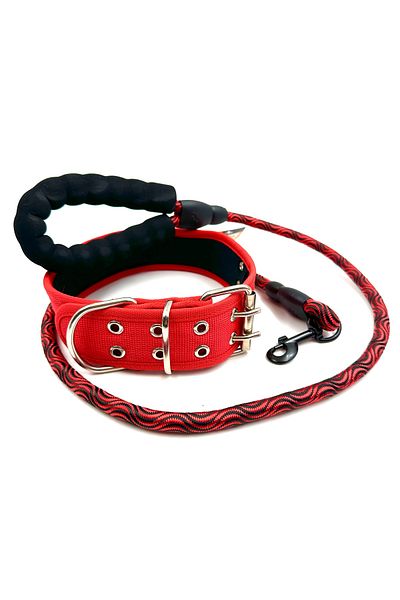 Tasma Market Red Large Breed Dog Collar Set