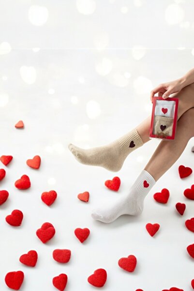 TGSocks Box of 2 Heart Socks-White&Beige