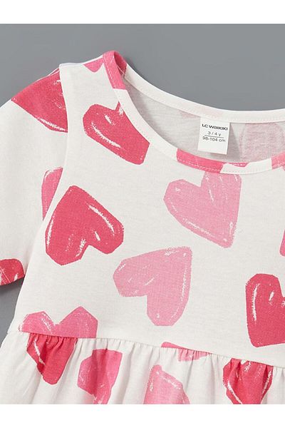 LC Waikiki LCW Kids Crew Neck εμπριμέ για κορίτσια χτενισμένο βαμβακερό φόρεμα