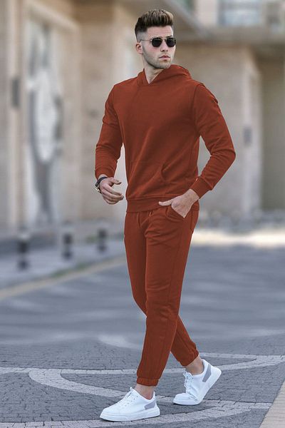 ruNadeS Ανδρικό σετ φόρμας τσέπης καγκουρό με φαρδιά εφαρμογή με κουκούλα 3 κλωστών - Walking