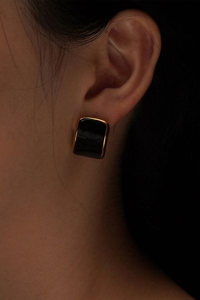 Glaren Black Enamel Gold Color Women's Earrings