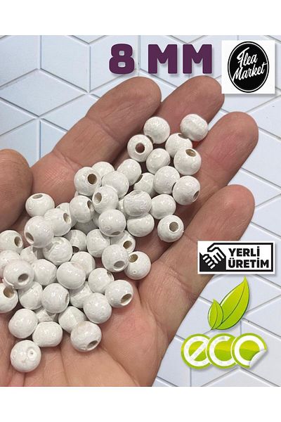 Selin 8 mm White Color Wooden Beads - 100 Grams (0Rt 330-400 Pieces)