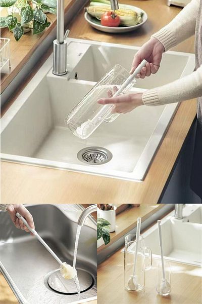 omilife White Leaf Model Extra Soft Cup Bottle and Baby Bottle Cleaning Brush with Silicone Tip