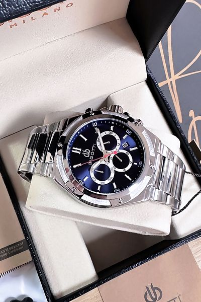 Bigotti 5 Atm Waterproof Men's Silver Color Wrist Watch and Bracelet Set - C1Bme2019