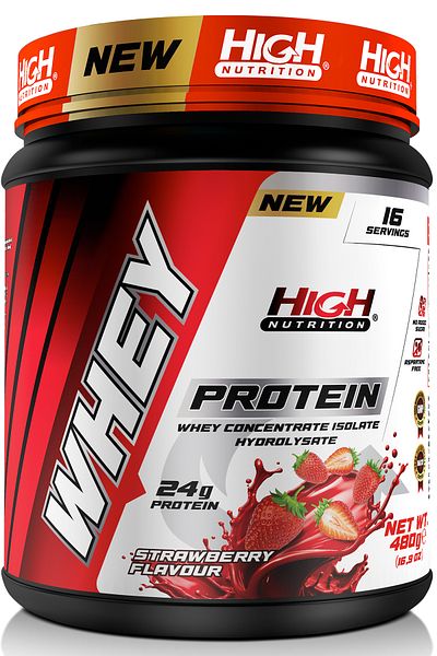 High Nutrition Whey Protein 480 Gr Strawberry Flavor Protein Powder 24 Grams of Protein