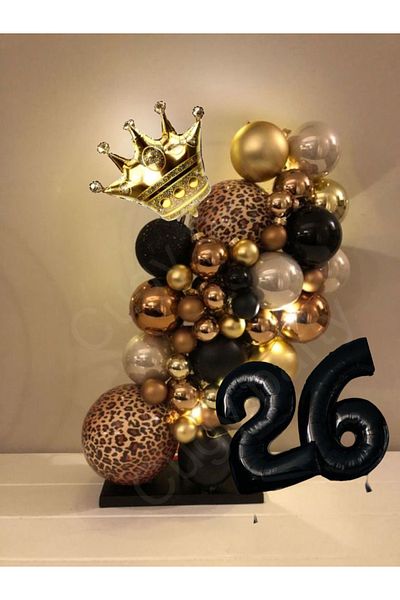 CUGY King & Queen's Crown Black Leopard Balloon Detail 26 Years Old Birthday Party Celebration Set