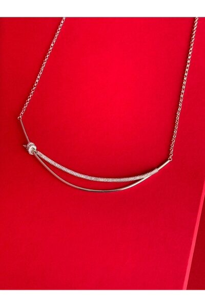 Luparadis Ns-Zircon Stone Double Choker Premium Silver Necklace