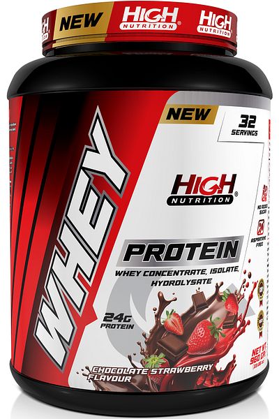 High Nutrition 960 grams of Whey Protein with Chocolate and Strawberry Flavor - 24 grams and 32 Servies