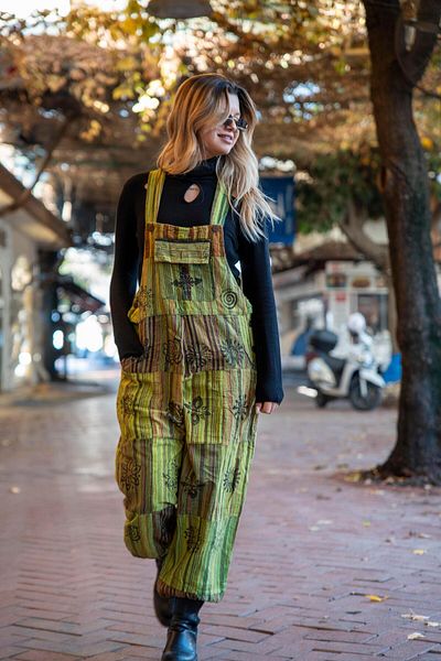 Miss Boheme Pistachio Green Unisex Nepal Patchwork Jumpsuit