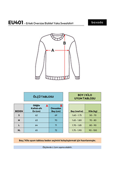 baxada Erkek Kırmızı Oversize Bisiklet Yaka Sweatshirt