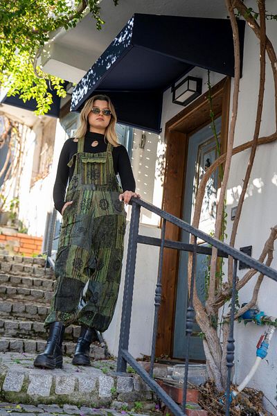 Miss Boheme Green Color Unisex Nepal Patchwork Jumpsuit