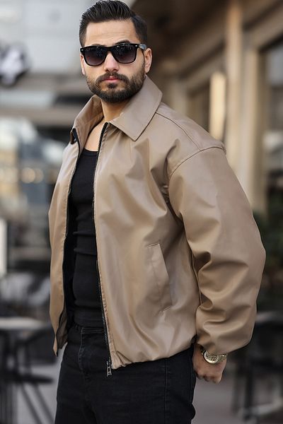 gm giyimarket Oversize Vintage Ανδρικό Δερμάτινο Μπουφάν