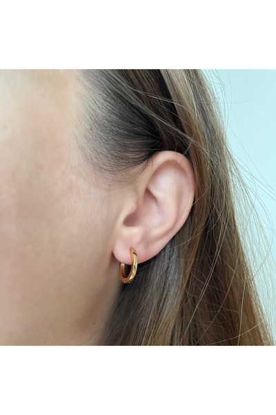 nerora İnce Köşeli Küçük Çelik Gold Düz Halka Küpe