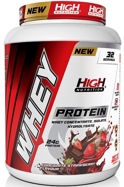 High Nutrition 960 grams of Whey Protein with Chocolate and Strawberry Flavor - 24 grams and 32 Servies