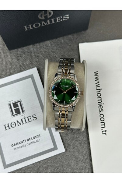 Homies KADIN KOL SAATİ KESME CAM JUBİLE KORDON YEŞİL KADRANLI TAŞLI KASA 2 YIL GARANTİLİ
