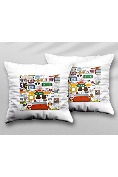 ART HEDİYE Central Perk White Symbols Two Pcs Two Side Printed Washable Pillo...