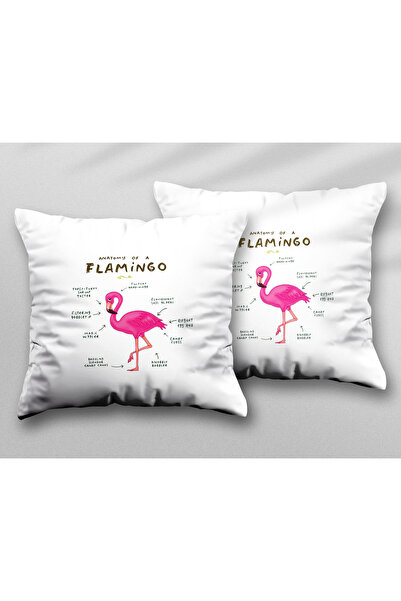 ART HEDİYE Flamingo Anatomy Two Pcs Two Side Printed Washable Pillow Throw Pi...