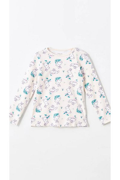LC Waikiki Lcw Kids Pink Crew Neck Printed Long Sleeve Girls Pajamas Set