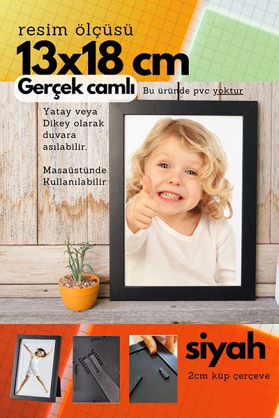 CreaWitch 20mm Cube Frame - 13X18 cm Glass Photo Picture Frame with Stand and Hanging or Wall