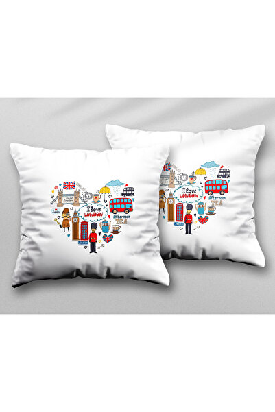ART HEDİYE غطاء وسادة قابل للغسل بطبعة جانبين من قطعتين على شكل قلب من إنجلتر...