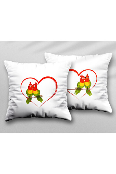 ART HEDİYE Love Birds Valentines Day Two Pcs Two Side Printed Washable Pillow...