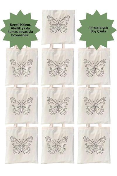Cemira Kelebek Mandala 10 Adet Ham Bez Boyama Çantası, Anaokulu Çocuk Etkinli...