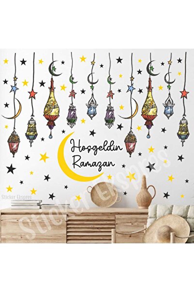Sticker Ekspres Ramazan Kandilleri Hoşgeldin Ramazan Cam Kapı Duvar Sticker Seti