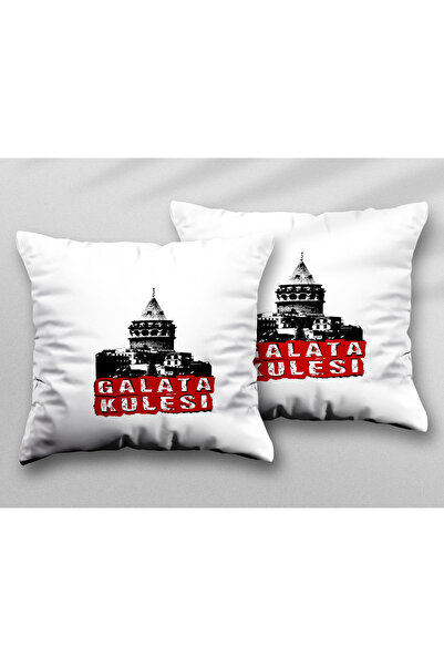 ART HEDİYE Galata Tower Two Pcs Two Side Printed Washable Pillow Throw Pillow...