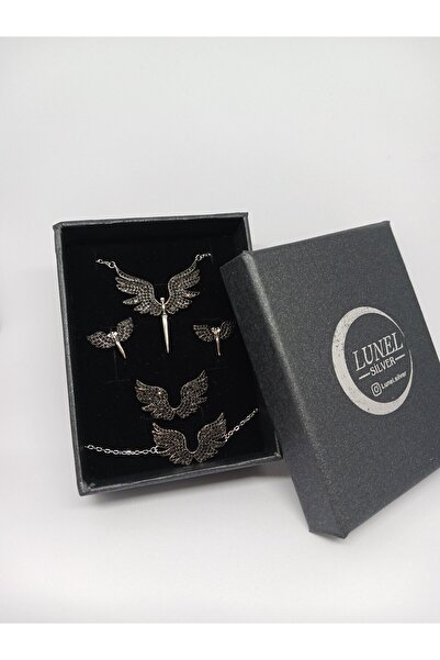 shop 925 Ayar Gümüş Kanatlı Taşlı Takı Seti - Kolye, Küpe, Bileklik Ve Yüzük ...