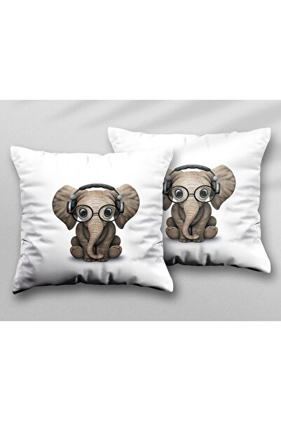 ART HEDİYE Clever Puppy Elephant Two Pcs Two Side Printed Washable Pillow Thr...