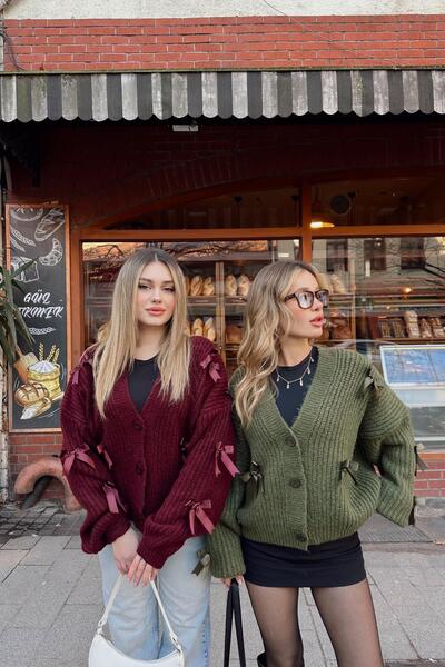 mylove سترة صوفية جميلة بفيونكة بورجوندي