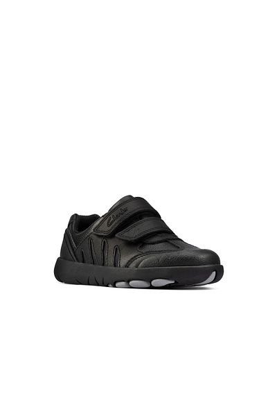 CLARKS Rex Stride T Black Leather SHOES JUNIOR BOYS