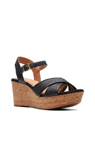 CLARKS Elleri Plum Black Leather CASUAL WOMEN SANDALS