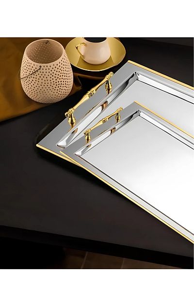 ÖzSa Home Tiamo Shereen 2-Piece Catering Tea and Coffee Tray 18/10 Stainless Steel