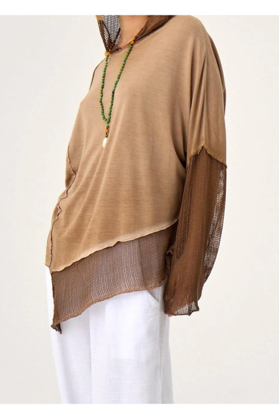 PHUTİ COLLECTION Asymetric Mesh Detailed Bluz