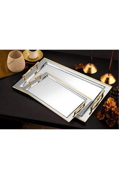 ÖzSa Home Tiamo Shereen 2-Piece Catering Tea and Coffee Tray 18/10 Stainless Steel