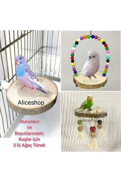 aliceshop Set of 3 Tree Perches Swing for Budgie and Birds in Size
