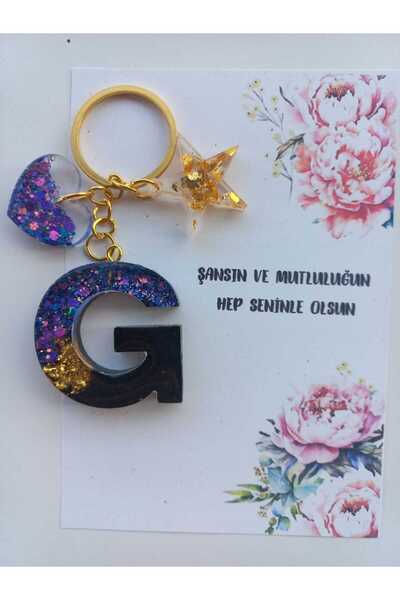 demirbasavm سلسلة مفاتيح مصنوعة يدويًا بحروف Epoxy G