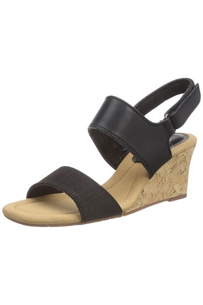 CLARKS Kyarra Faye Black Leather CASUAL WOMEN SANDALS